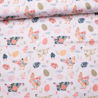 Baumwollwebware Hühner weiß