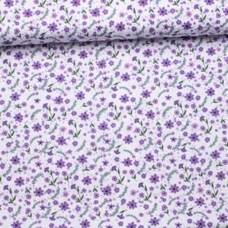 Baumwollwebware Lila Blümchen weiß