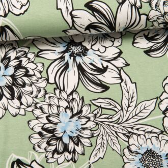*SALE* Viskosejersey Big Flowers lindgrün