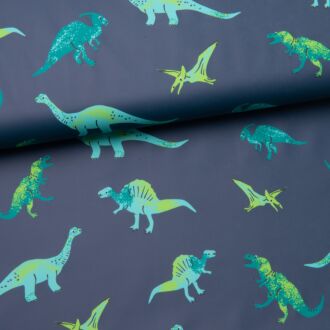 PU Regenmantelstoff Dinos auf dunkelblau