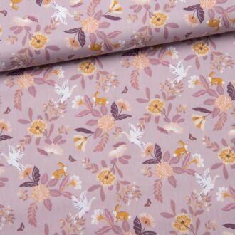 Webware Blumen mit Tieren flieder