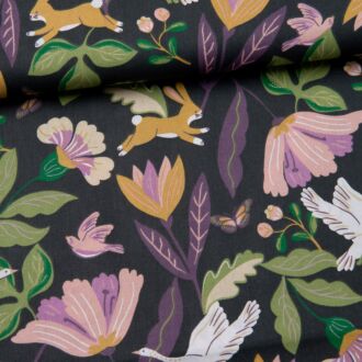 Baumwoll-Webware Norfolk Tiere aubergine