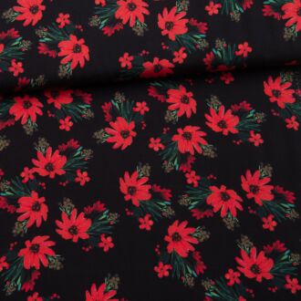 Viskose Red Flowers schwarz
