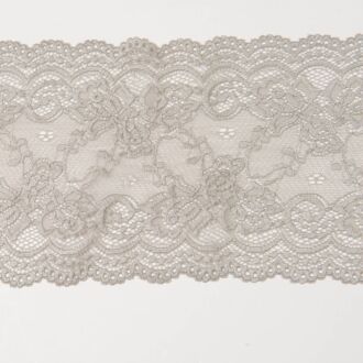 140mm Spitze elastisch Blumenranken hellgrau